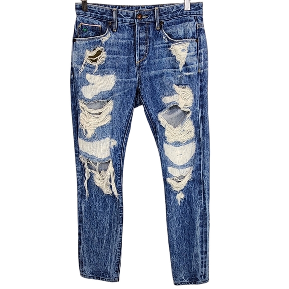 Tortoise Denim Mid-rise Cropped Straight Selvedge Jeans Destroyed Eco Friendly - Picture 2 of 15